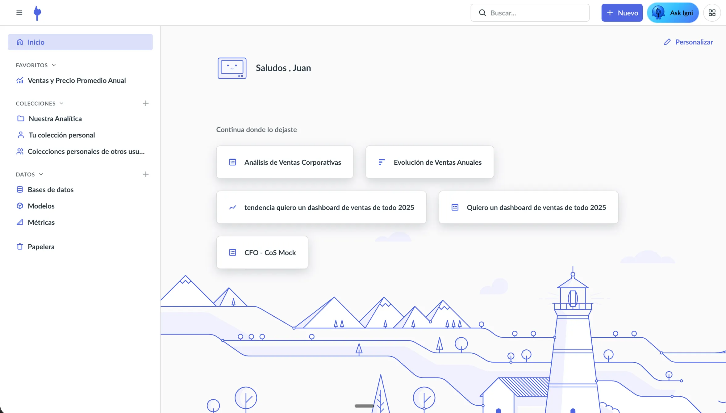 Interfaz de la plataforma Igniten